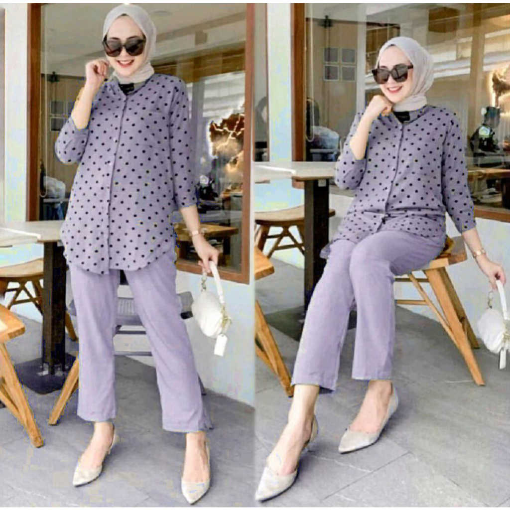 Saroja | Oneset POLKA SIANGHAI Set Wanita Terlaris Viral | SJ Fashion