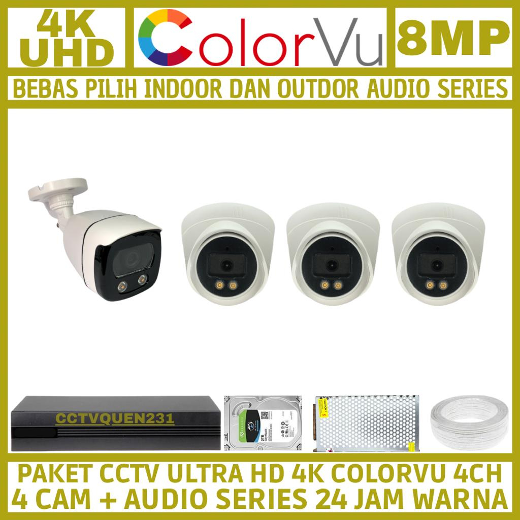 PAKET CCTV COLORVU 8MP 4 CHANNEL 4 KAMERA ULTRA HD 4K CAMERA AUDIO SERIES