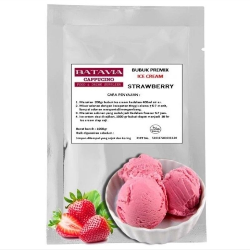 

Bubuk Ice Cream / Bubuk Es Krim Strawberry 1kg / Bubuk Ice Cream Murah Batavia / Bubuk Soft Ice Cream / Bubuk Hard Ice Cream Batavia / Bahan Ice Cream Batavia