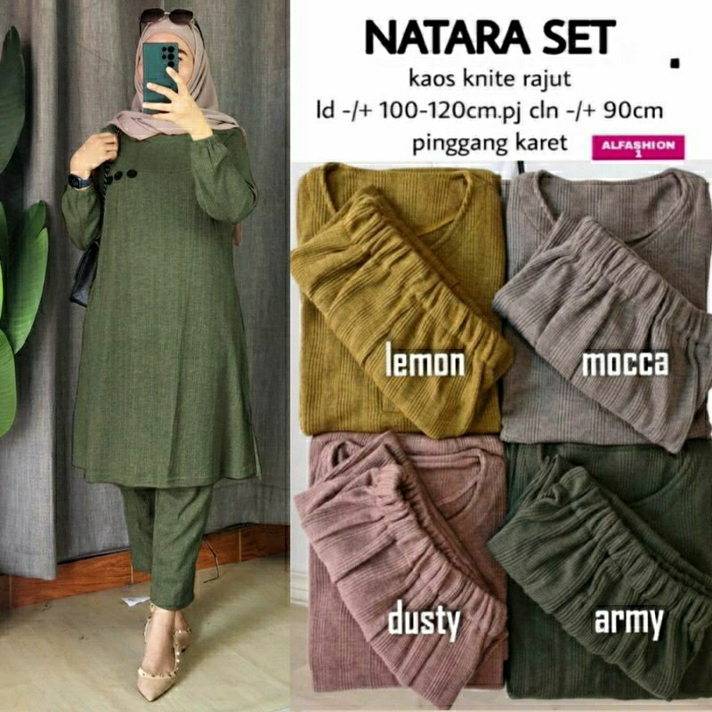 Natara Set, SETELAN TUNIK POLOS CANTIK MODIS FIT XXL BAHAN KAOS KNITE RAJUT IMPORT TERMURAH OOTD KEKINIAN TERLARIS