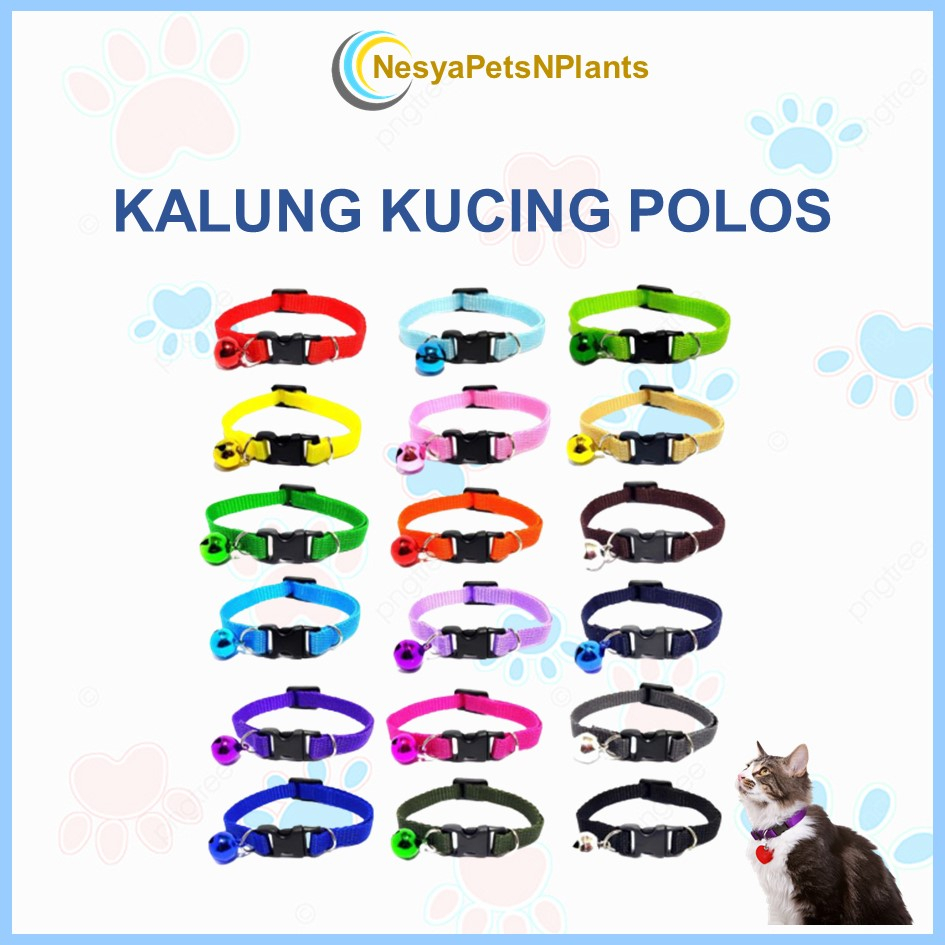 Kalung Kucing Warna Polos Lonceng Kalung Kitten Dewasa Kucing