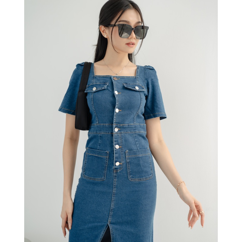 [ Keyclothingline ] Elise Denim Dress / Dress Jeans Midi