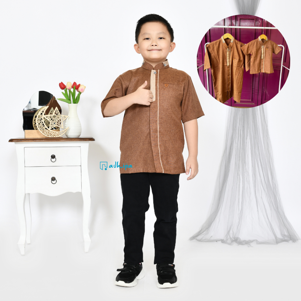 Koko Couple Ayah anak warna coklat moka lengan pendek