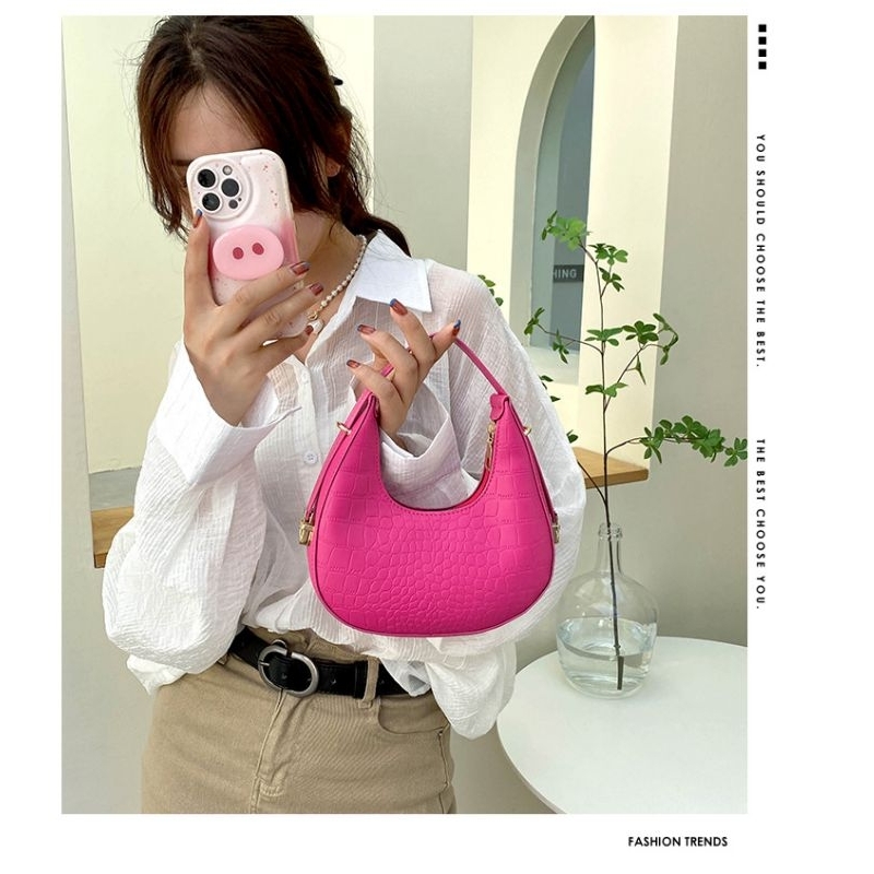 Drozenb Moon Handbag Tas Bahu Wanita Tas Mini Simple Tas Kulit