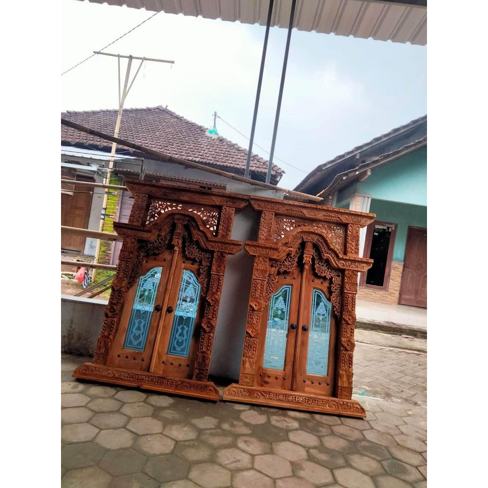 pintu jendela gebyok ukir jati jepara kaca putih model