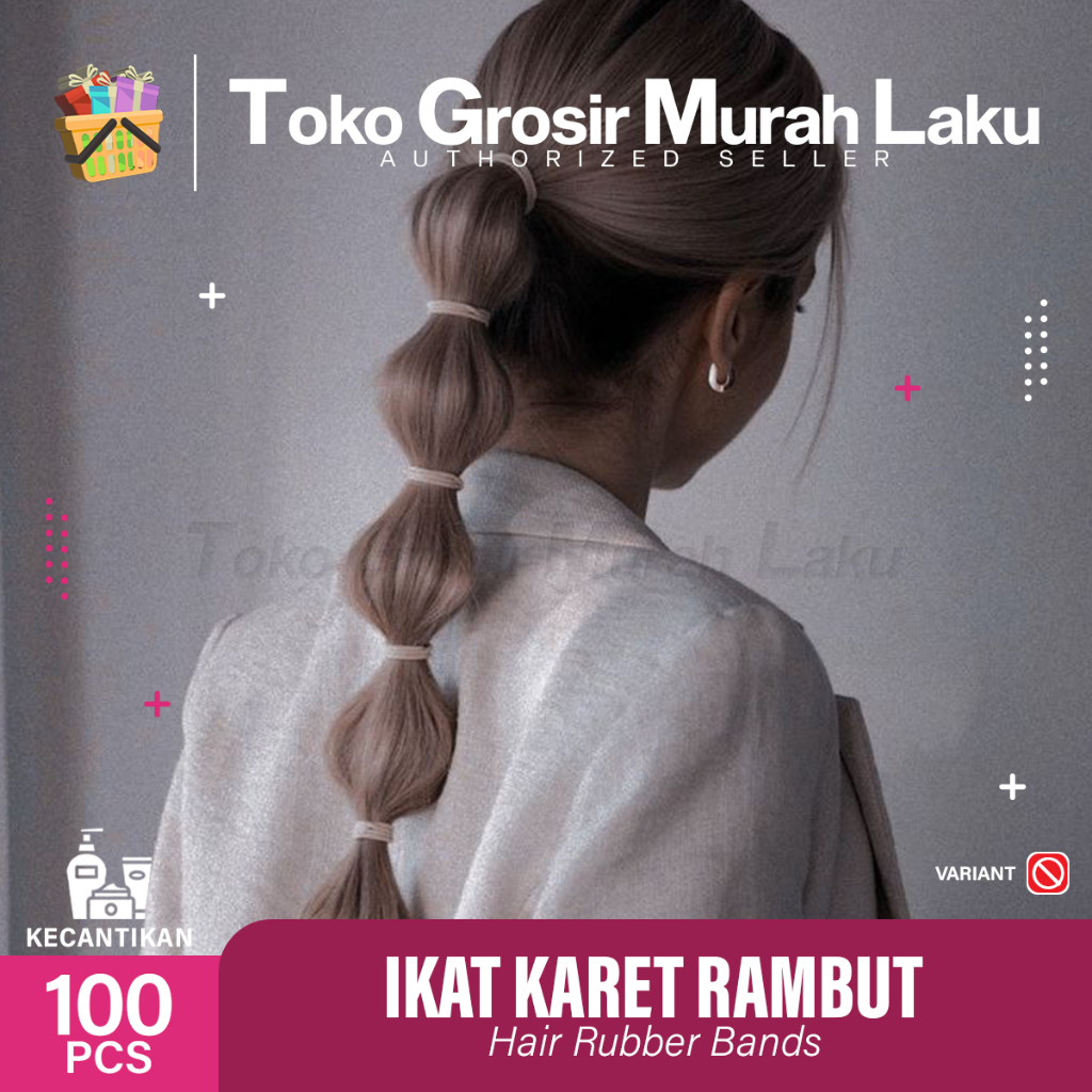 IKAT KARET RAMBUT ELASTIS WARNA MIX POLOS GAYA KOREA 100PCS FREE POUCH