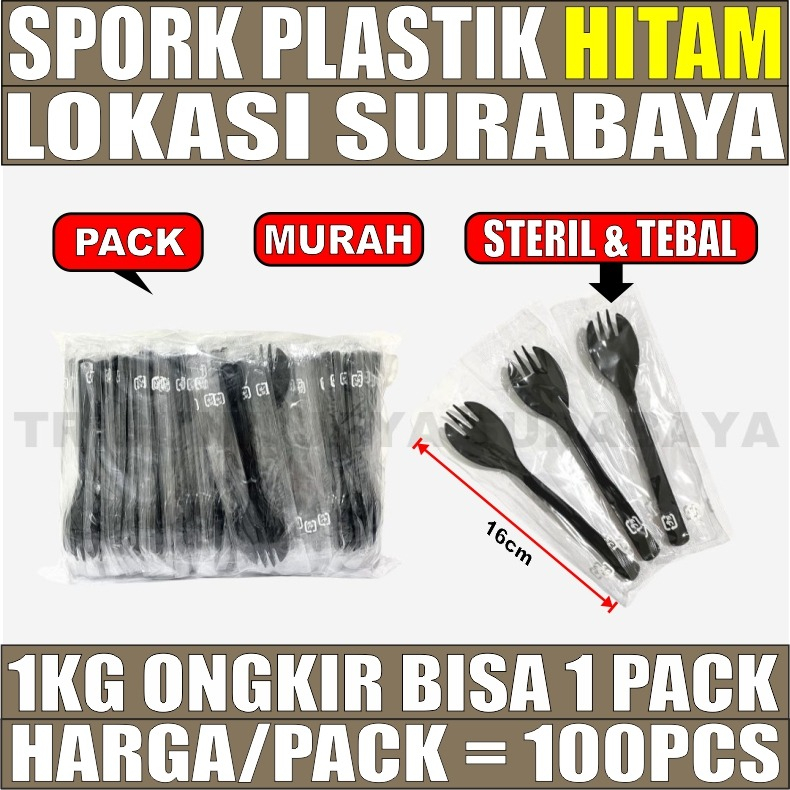 Sendok Garpu Spork Plastik 2 in 1 Per Pack Bungkus Plastik Steril Panjang Kuat Murah SBY