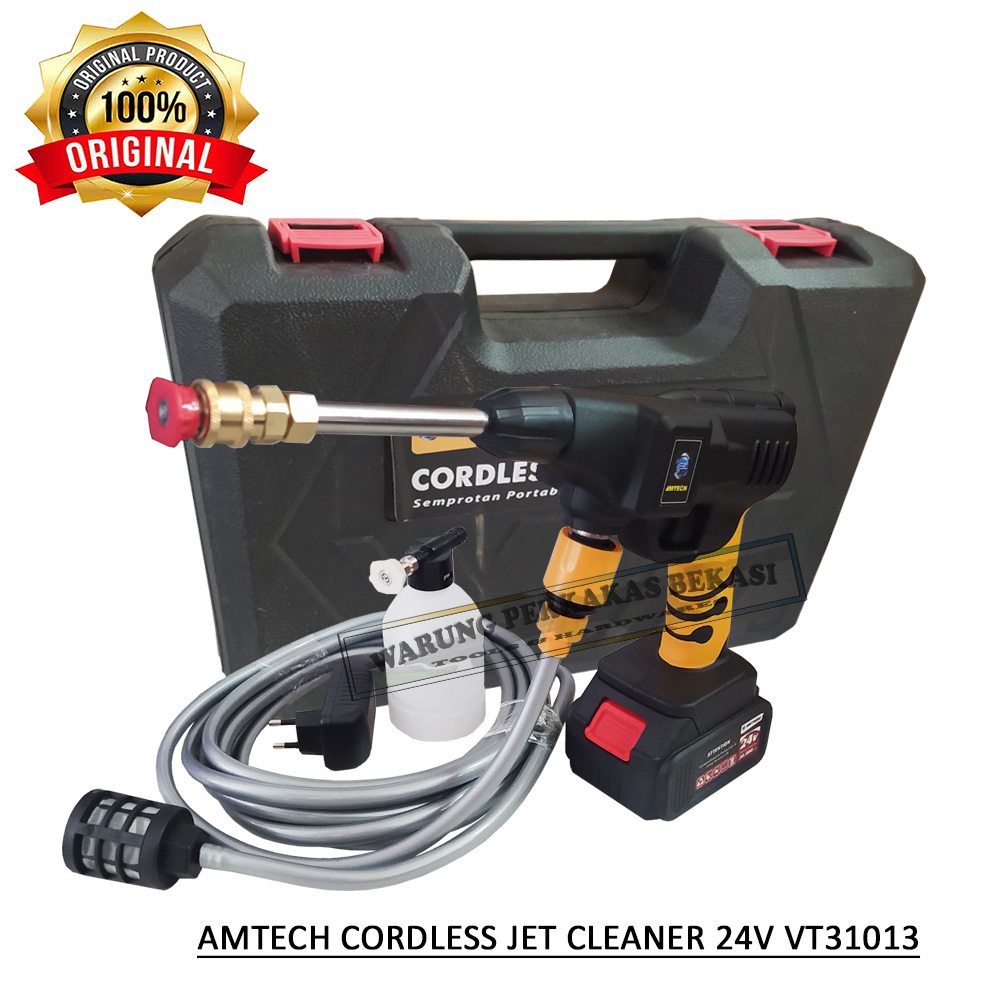 AMTECH Cordless 21V High Pressure Jet Clenaer 2 Baterai Cas 24 Volt Mesin Semprot Air Cuci Steam Mot