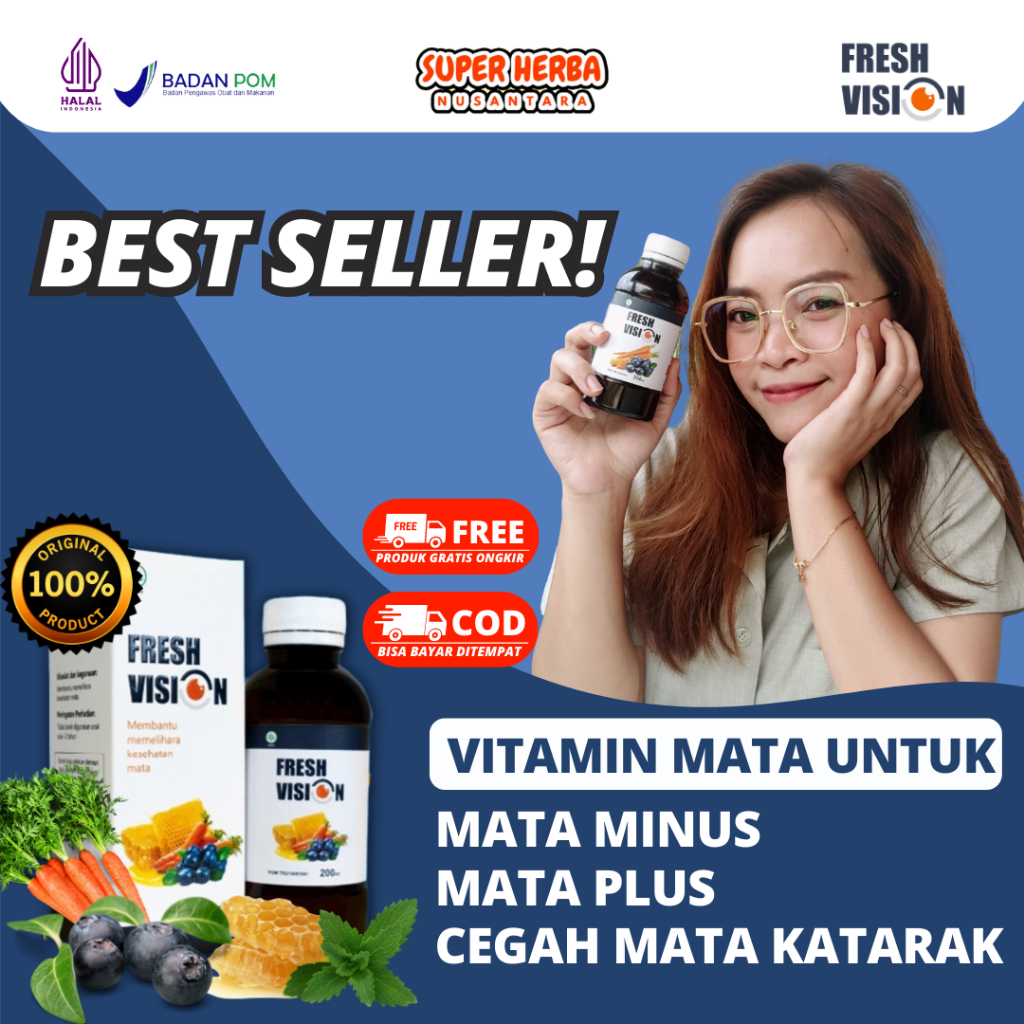 

Fresh Vision | Vitamin Mata Terbaik Atasi Mata Minus Mata Merah Mata Kering Pandangan Kabur Cegah Mata Katarak isi 200 ml