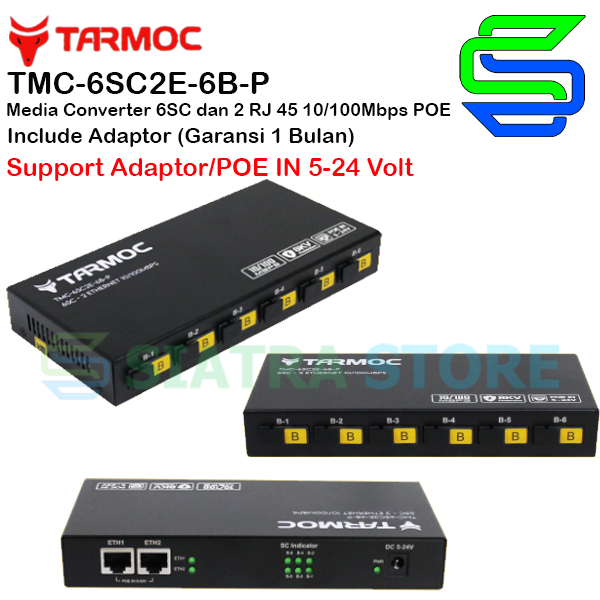 Tarmoc TMC-6SC2E-6B-P | 6FO 2Lan 10/100 POE IN (5-24V) Media Converter