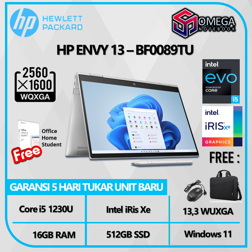 Laptop HP Envy 13 X360 BF0089TU i5 1230U 16GB 512GB iRis Xe 13,3 WUXGA Windows 11 + OHS Laptop 2in1