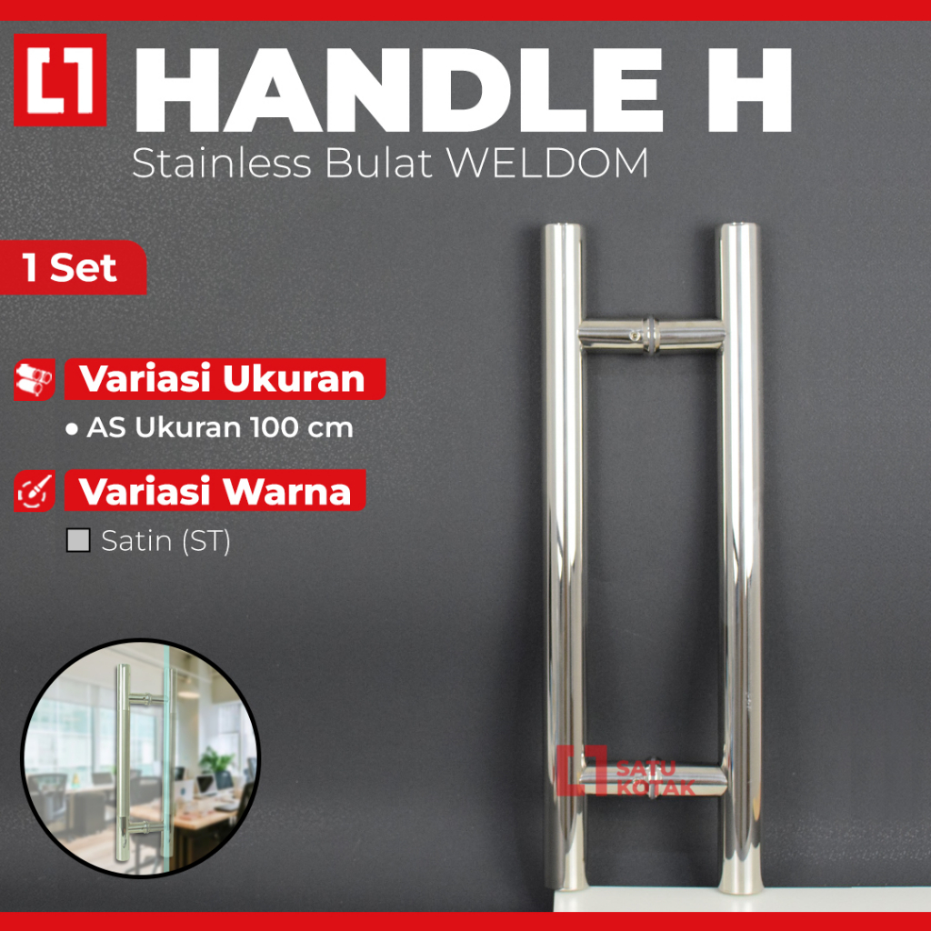 Gagang Pull Handle Pintu Kaca Kayu Stainless / Black AS 100cm Weldom