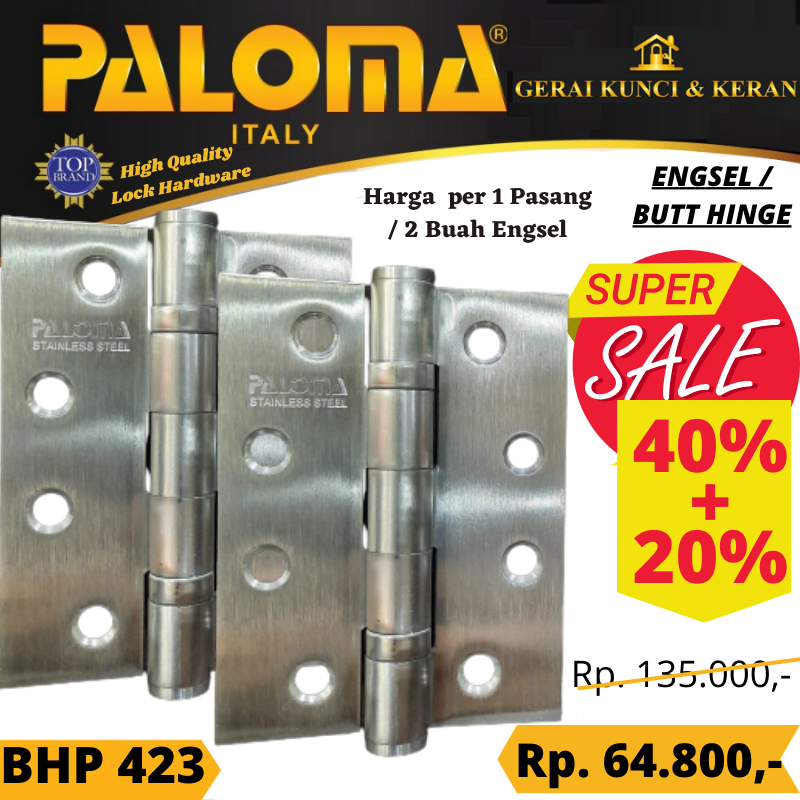 PALOMA BHP 423 ENGSEL PINTU 4 INCH 4&quot;x3x3mm 2BB Stainless Steel SSS