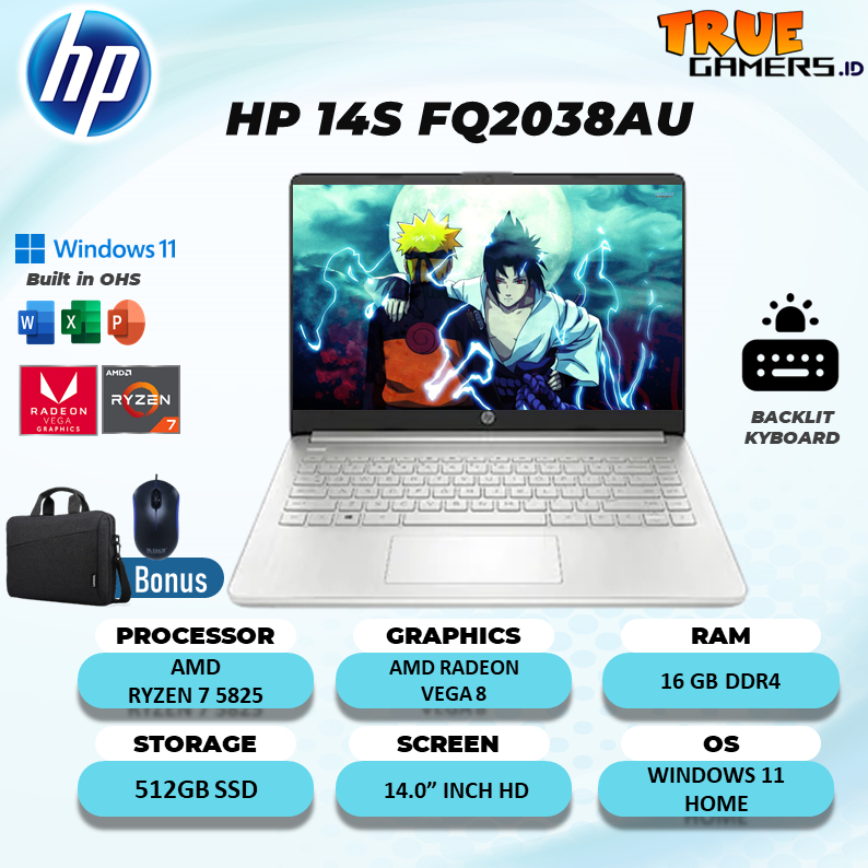 Laptop Hp 14s FQ2038AU RYZEN 7 5825 16GB 512SSD VEGA8 W11+OHS 14.0 BLIT