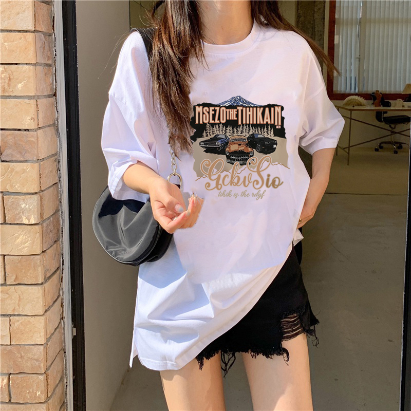 Korean Style kaos putih casual crew neck print baju kaos baju oversize wanita/kaos jumbo wanita ld LD