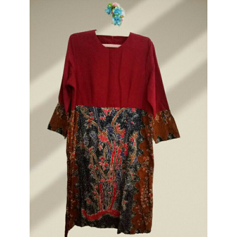 Cuci Gudang Gamis Batik Merah XL Jumbo