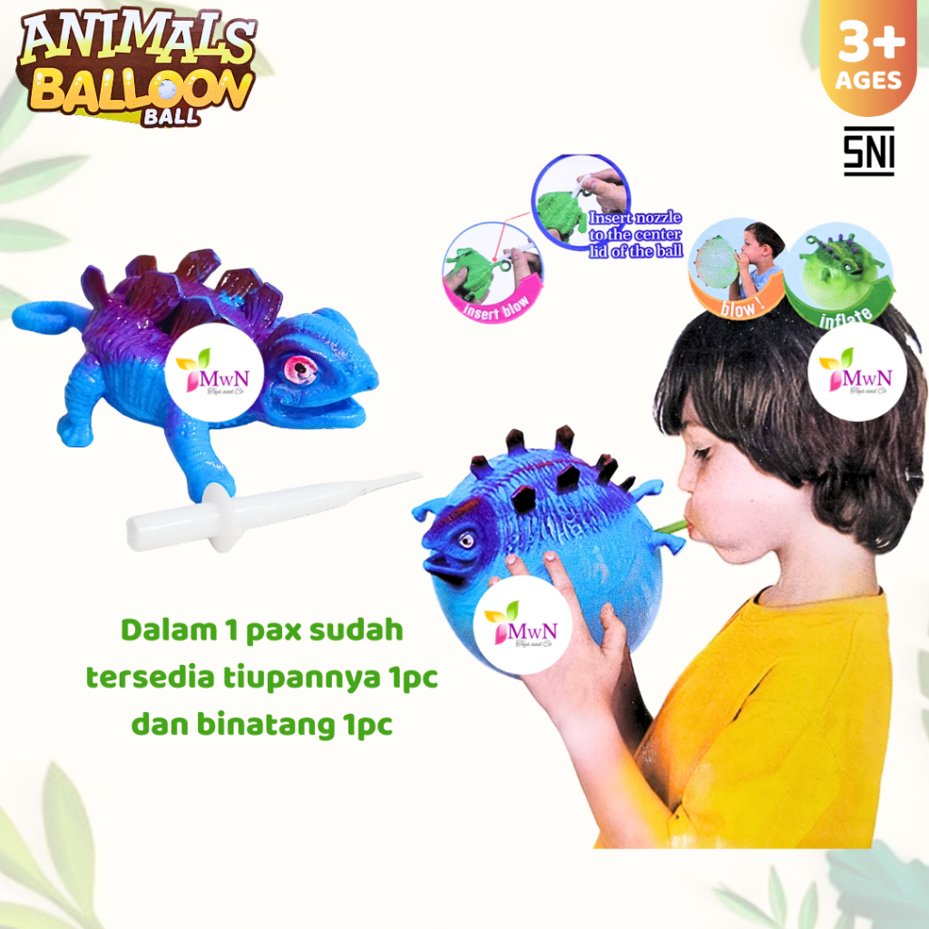 MWN Animal Balon Tiup Binatang Karet Bentuk Dino