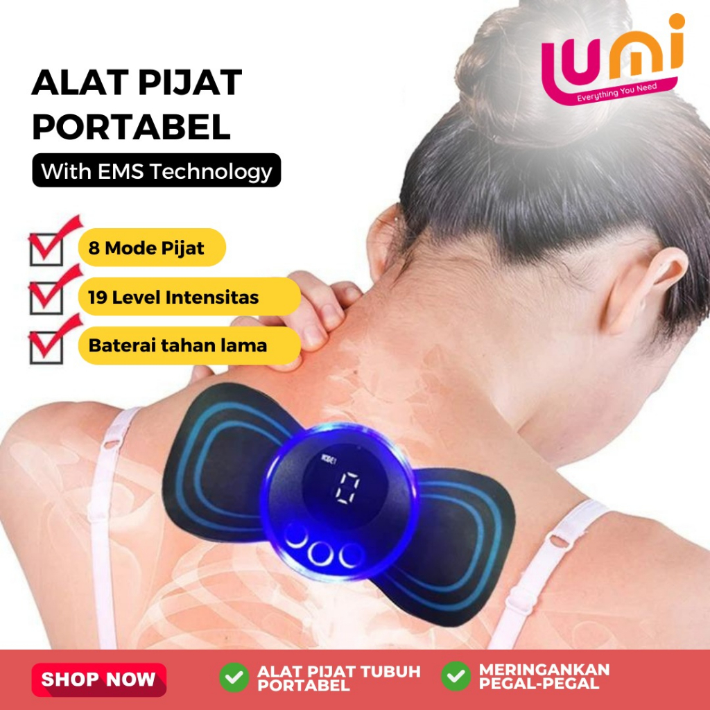 EMS Cervical Elektrik Pemijat Leher Alat Refleksi Pijat Otot Bahu Punggung Kepala Portable Gel Pad Patch Neck Massager Terapi