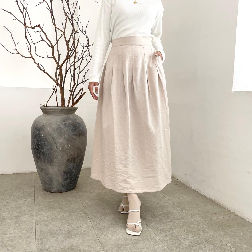 Poply Skirt | Rok Kekinian Rok Lebar Berbahan Linen [YEPPUOUTFIT]