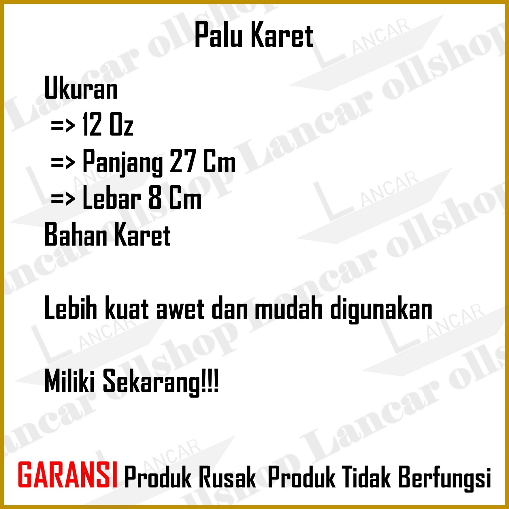 Palu Karet Gagang Kayu 12 Oz / Palu Bodem Godam Karet Keramik / Rubber Hammer Wooden Handle