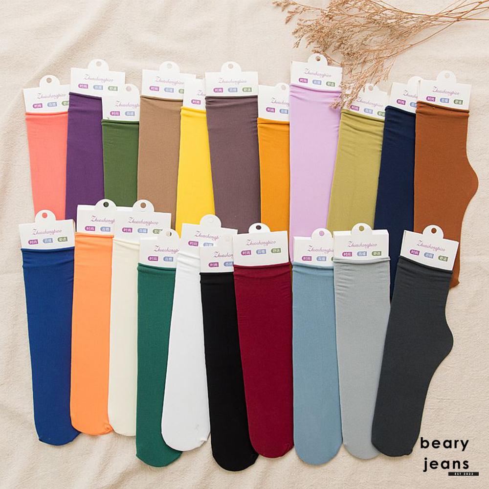 BEARYJEANS Kaos Kaki Polos Katun Wanita Warna Candy Sock Musim Semi Gugur Stocking Panjang Lembut Import - BJ067