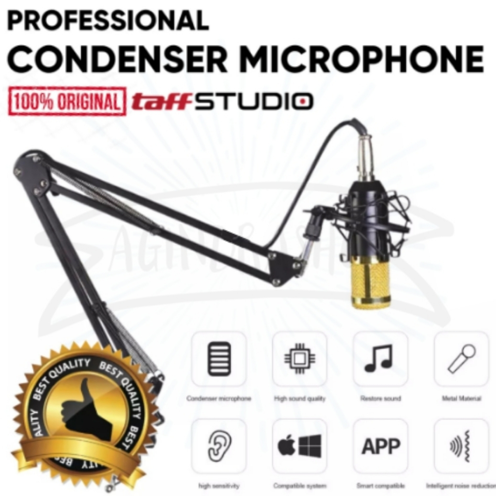 Taffstudio Set Mic Condenser BM800 dengan Stand dan Pop filter