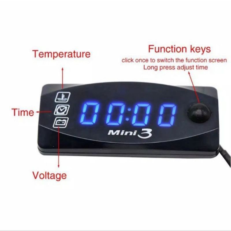 VOLTMETER AKI 3 IN 1 SUHU JAM ALAT PENGUKUR DAYA AKI MINI 3IN1 PLUS PENGUKUR SUHU UDARA DAN JAM DIGITAL UNIVERSAL BISA MOTOR DAN MOBIL