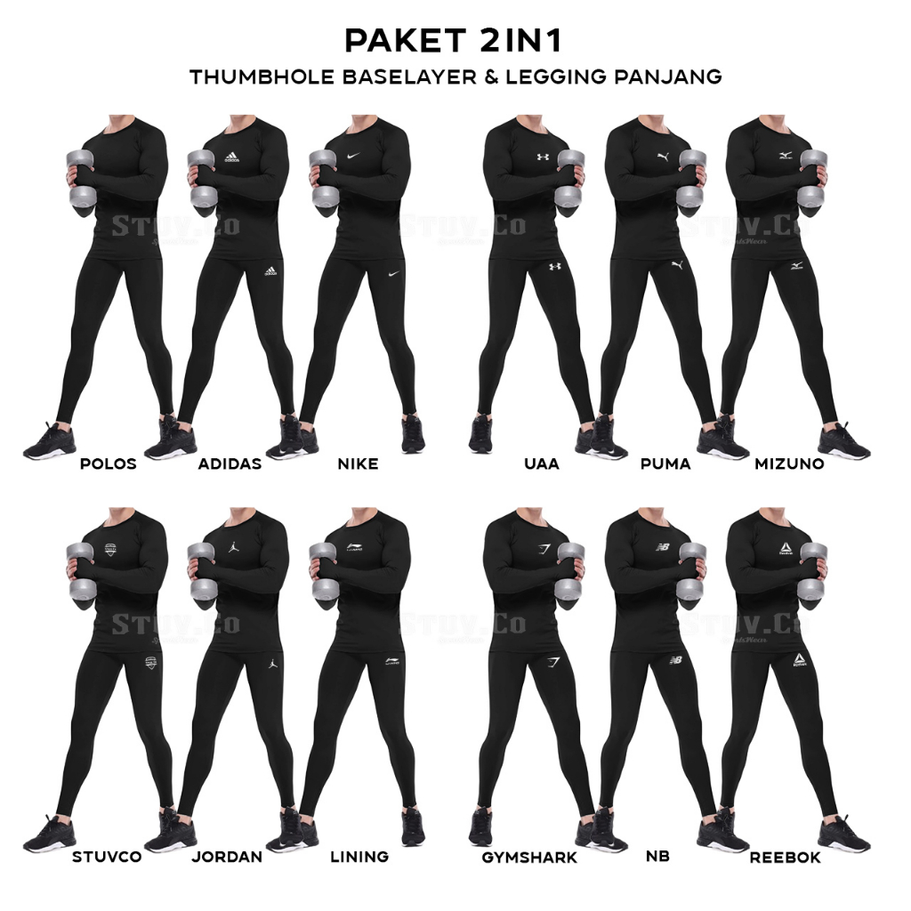 PAKET 2IN1 MANSET BASELAYER THUMBHOLE DAN LEGGING PANJANG OLAHRAGA