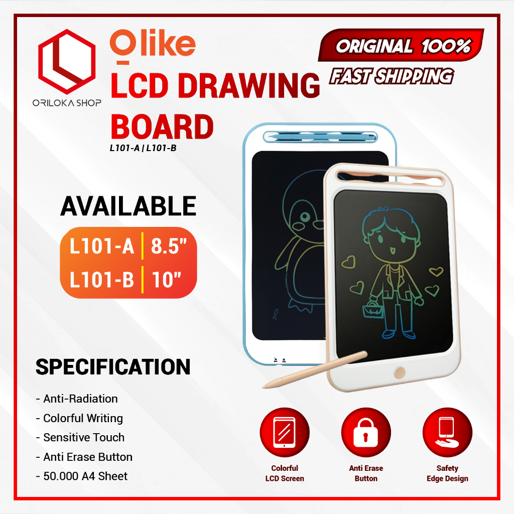 Olike LCD Drawing Board 8.5&quot; / 10&quot; - Garansi Resmi Olike - 10&quot; Pink