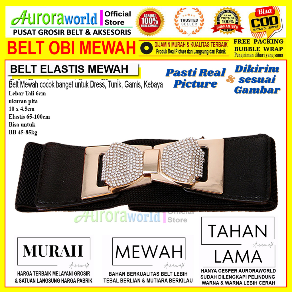 Auroraworld ikat pinggang wanita belt obi  korea BONUS GESPER MEWAH tersedia 3 model gesper elastis fashion untuk Dres Tunik Gaun Terbaru bisa COD