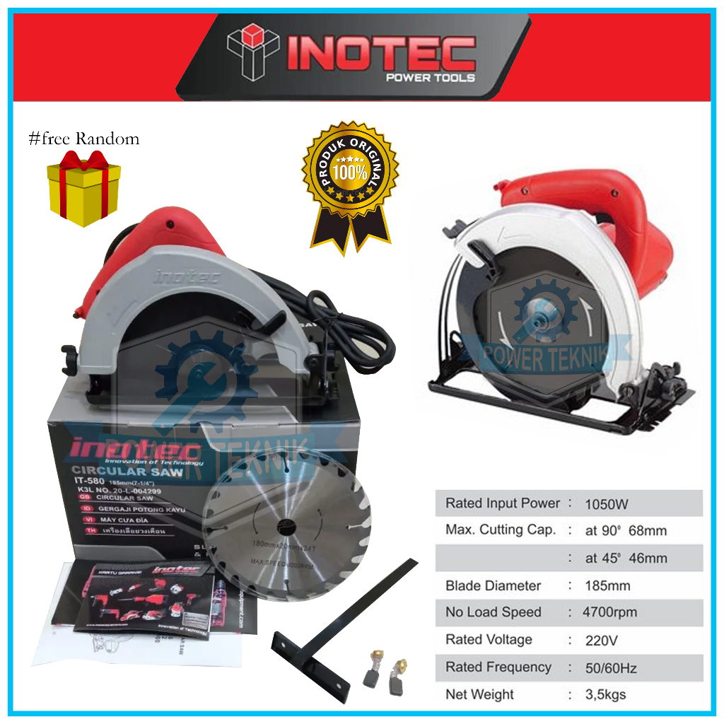 Mesin Circle Saw INOTEC IT580 Gergaji Mesin Potong Kayu 7 Inch Circullar Saw / Sirkel kayu 7" IT 580