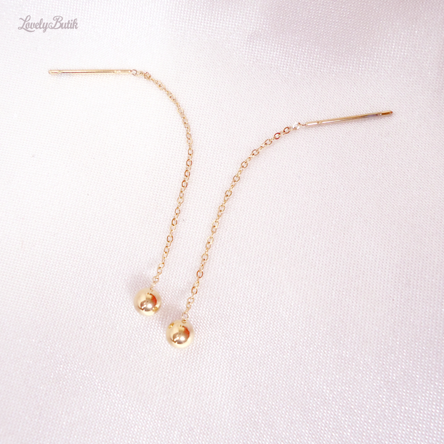 Anting Serut Titanium Korea R3ni Anting Panjang Rumbai Rantai Bola Wanita - Lovelybutik