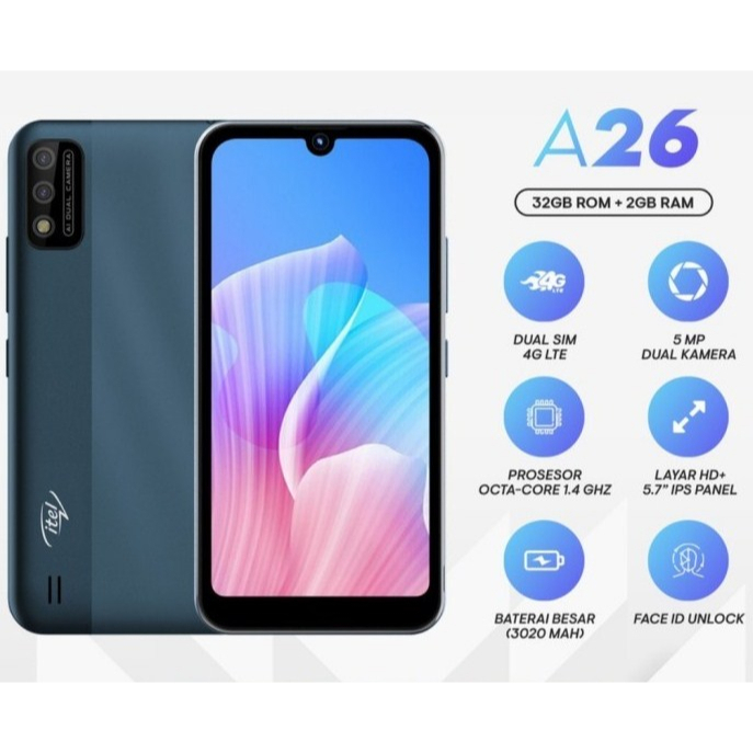 HP ITEL A26 2/32 KAMERA 2MP ANDROID MURAH RAM 2 INFINIX MOBILE PHONE