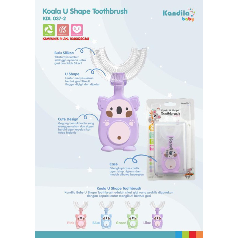 Kandila Tooth Brush Baby Kids Sikat GIGI Bayi Anak Belajar Training Case BOX simpan Traveling Bulu Halus U Shape Rotari 360 Silikon Anti Bakteri