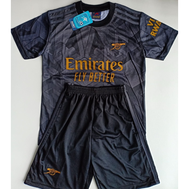 Jersey bola anak arsnll hitam printing usia 7-12 tahun kids