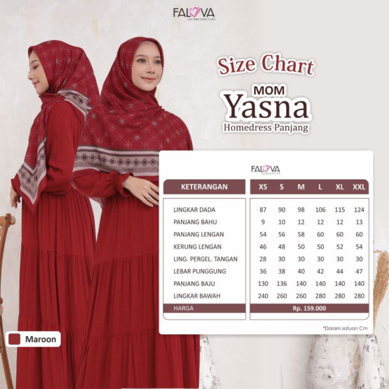 YASNA, Baju Gamis Polos, Homedress Panjang DEWASA  dari Falova-Maroon