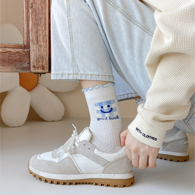 Calf Length Transparent Socks With A Smile Motif 2499