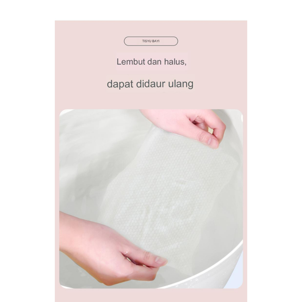 Tisu basah bayi anak tissue tanpa pemutih, tanpa pengharum, bebas akohol lembut halus, dapat didaur ulang ph netral aman untuk bayi baru lahir tebal tidak mudah robek toilet wanita perempuan