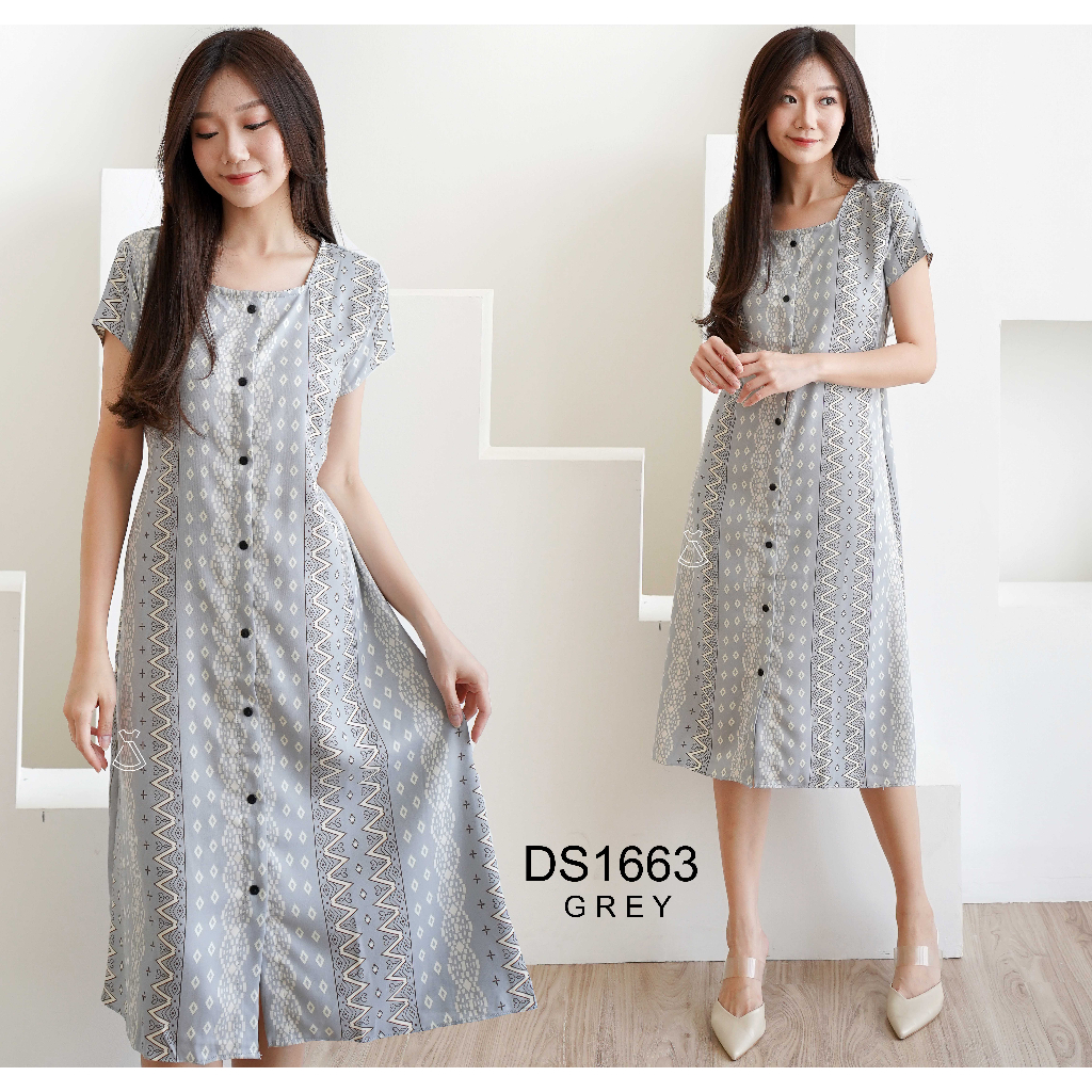 DS1663 - Dress Homey Shakila Twill Flare Korean Style