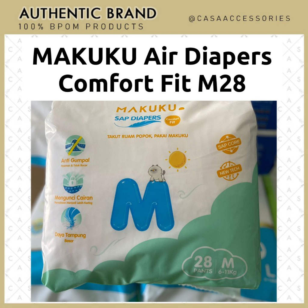 MAKUKU SAP Diapers Comfort Fit Pants M28 Popok Bayi Tipis Extra Dry