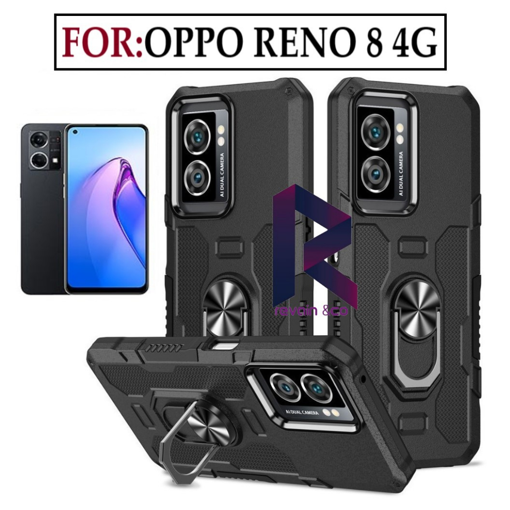 Case Armor OPPO RENO 8 4G Iring Cincin Magnetic Kesing Hp Protect kamera Premium Hard Case Standing Robot Pelindung Kamera