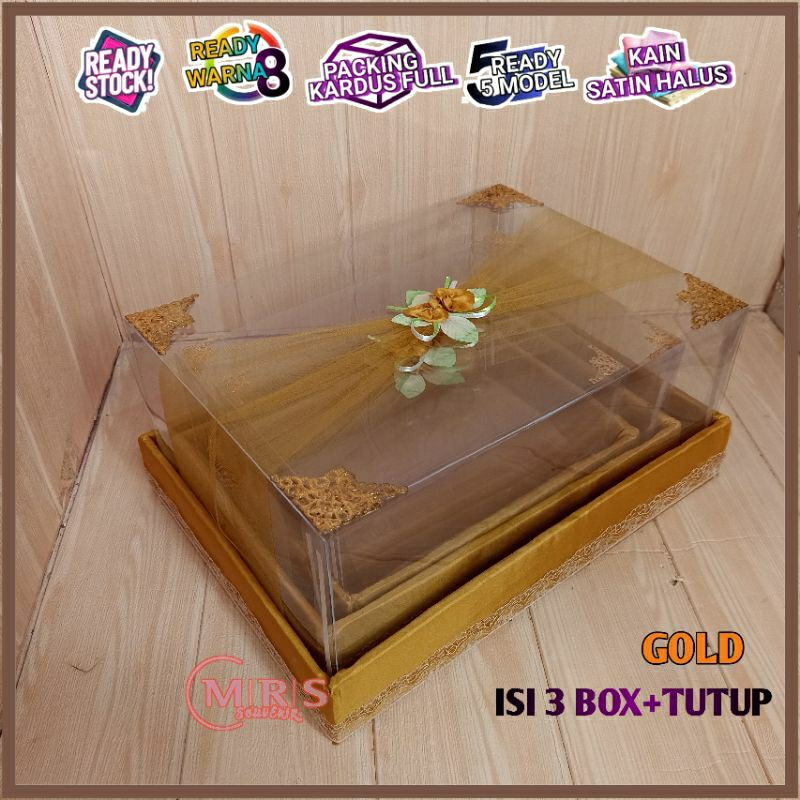 Kotak Hantaran Seserahan Tutup Mika 1 Set Isi 3 Box Full Hiasan Bunga Daun Aesthetic Tempat Bawaan Pernikahan Lamaran