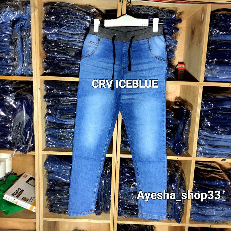 Celana panjang cowok slim fit jeans pinggang karet feil