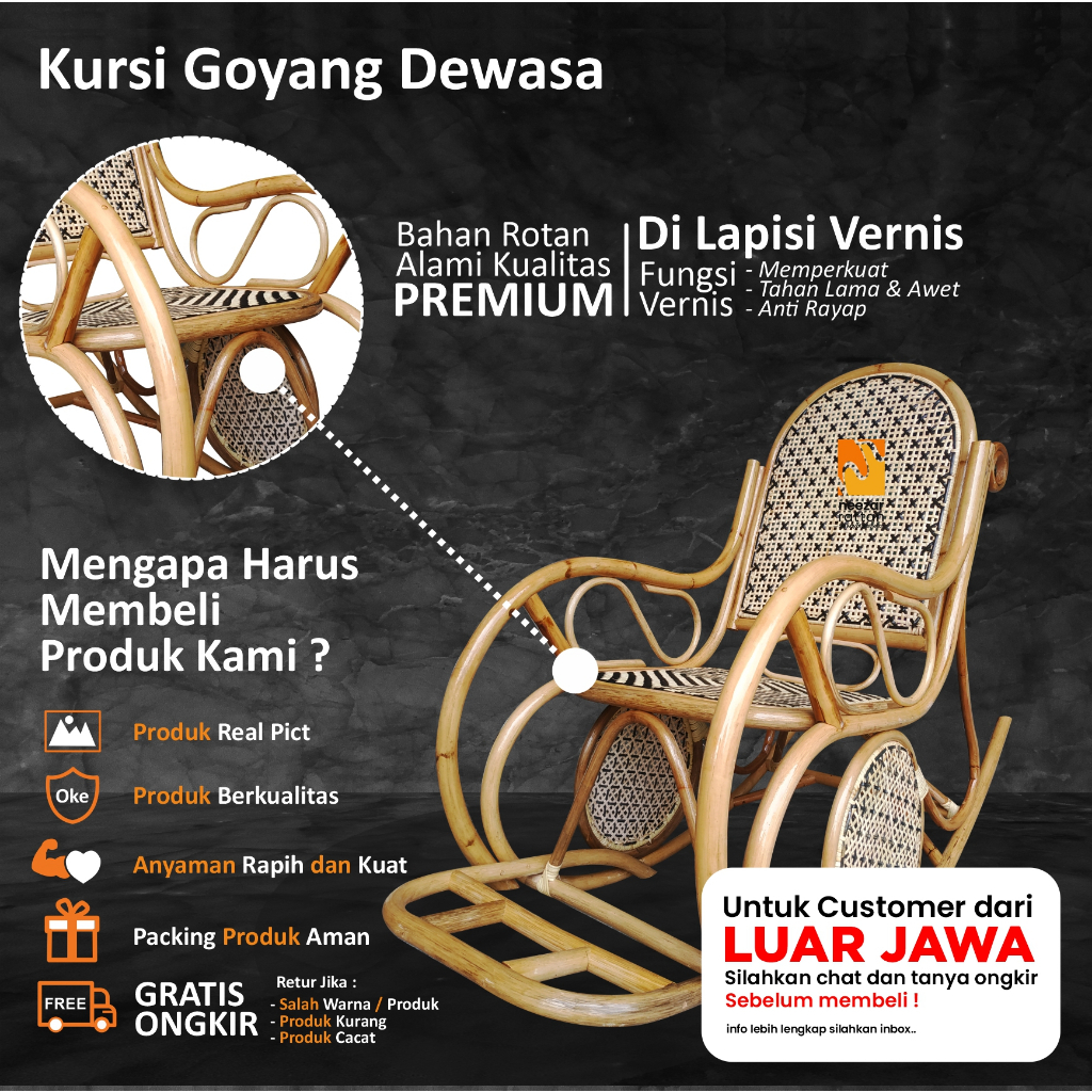 Kursi Santai Teras Lipat Goyang Dewasa Malas Selonjor selonjoran dari Rotan