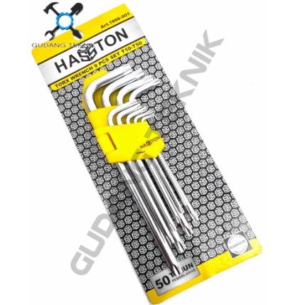 Kunci L Bintang PANJANG Set 9pcs 18cm 23cm 1866-901 HASSTON PROHEX / Torx Wrench Kunci L Set Bintang 9 pcs 1866 902 HASSTON