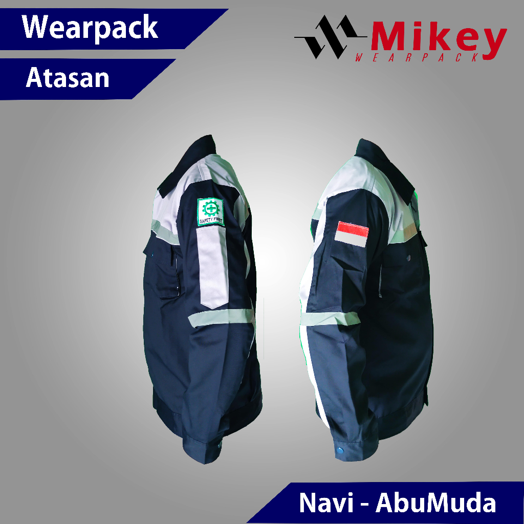 Wearpack Atasan Seragam Kerja Proyek Lengan panjang Warna Navy Kombinasi Abu Muda