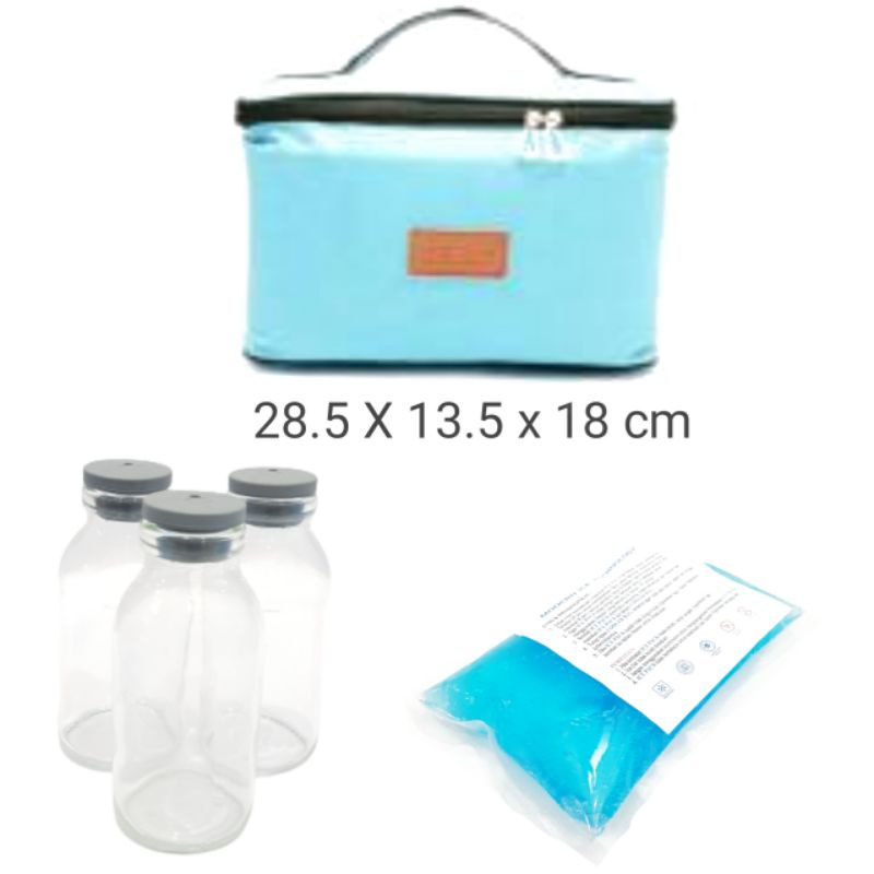 ( D R 31 )TM   PAKET COOLER BAG /  TAS PERLENGKAPAN ASI ASIP   / TAS ASI BAYI +Y ICE GEL  + 3 BOTOL ASI ( D R 31) jkt