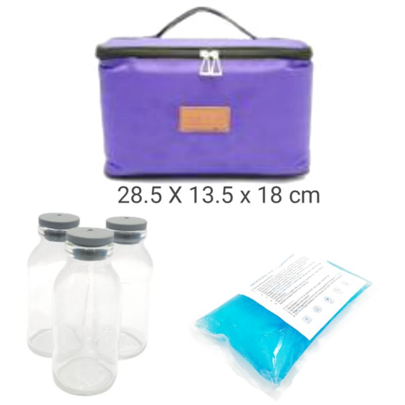 ( D R 31 )TM   PAKET COOLER BAG /  TAS PERLENGKAPAN ASI ASIP   / TAS ASI BAYI +Y ICE GEL  + 3 BOTOL ASI ( D R 31) jkt