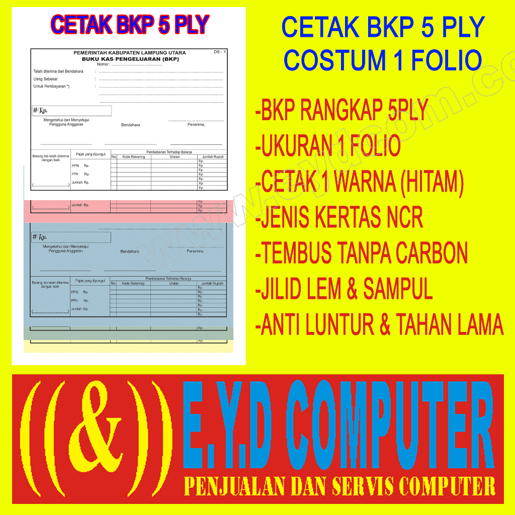 

CETAK BKP 5 PLY 1 FOLIO KERTAS NCR COSTUM ISI RANGKAP BUKTI KAS PENGELUARAN