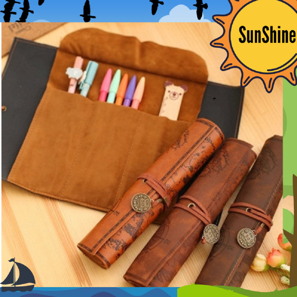 

✨ Sunshine Fancy ✨ Kotak Pensil Gulung Edisi Peta Harta Karun Bahan Kanvas Kulit SK0082